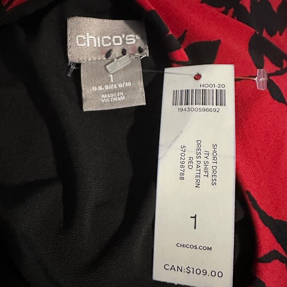 Chicos Shift Dress Size 1 U.S. 8/10 Floral Red Black Stretch Office NWT - Picture 7 of 8